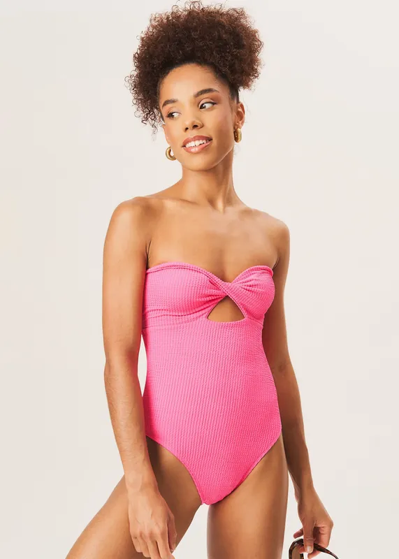 Hot Pink Twist Front Textured Swimsuit - Gini London