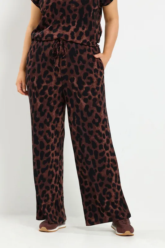 Leopard Print Wide Leg Trousers - Yours