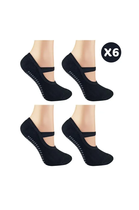 6 Pack Non Slip Yoga Socks With Straps - Sock Snob