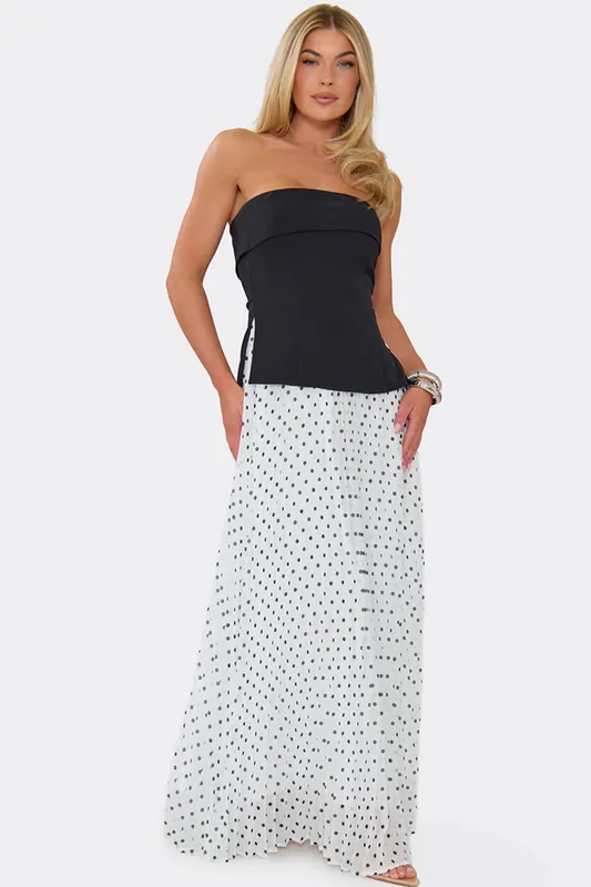 Sleeveless Pleated Polka Dot Maxi Dress - EGO