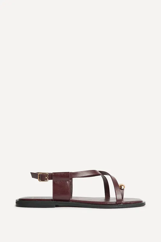 Mist Burgundy Toe Ring Flat Sandals - Linzi