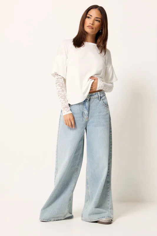 Petite Lace Sleeve T-Shirt