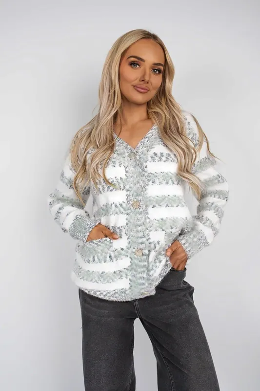 Mirla Striped Button Front Knitted Cardigan - IKRUSH