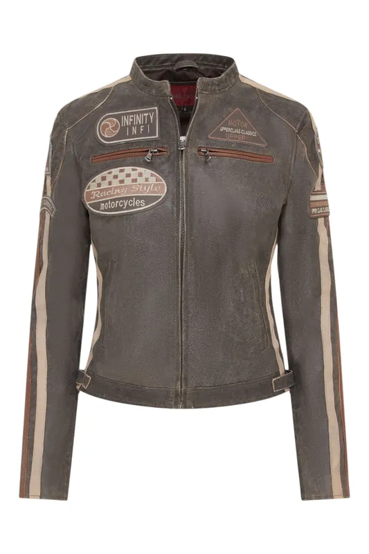 Leather Biker Racing Badges Jacket-Agadir