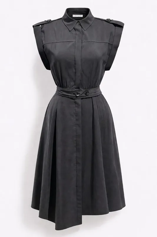Textured A-Line Midi Shirt Dress with Belt