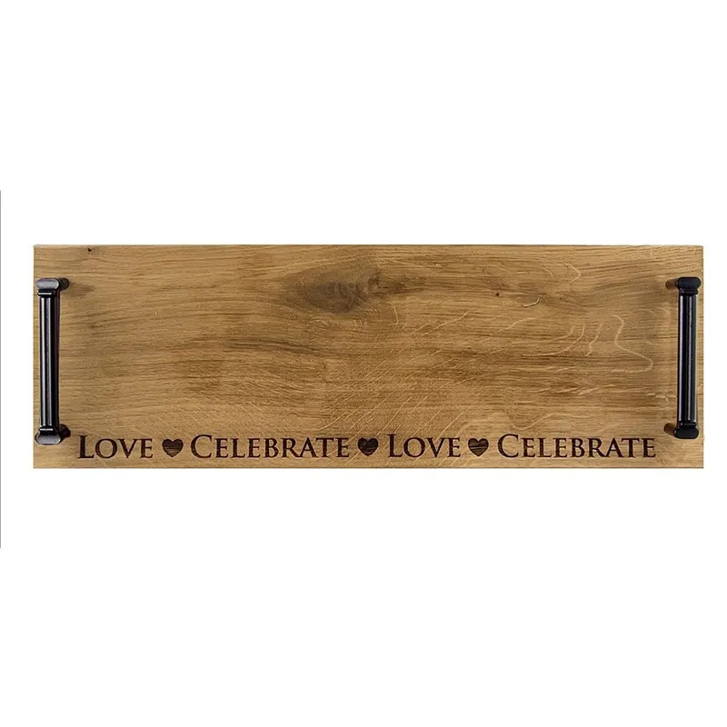 Oak Tray - Black Steel Handles - Love & Celebrate