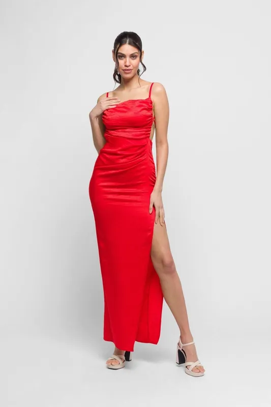 Nell Maxi Dress in Red with Open Back. Bold & Elegant. - Jaded Rose