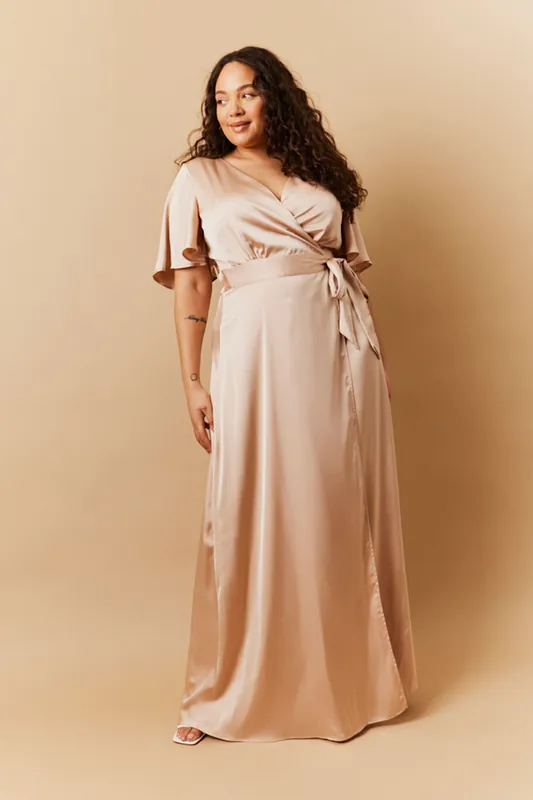 Satin Wrap Tie Angel Sleeve Maxi Dress - In The Style