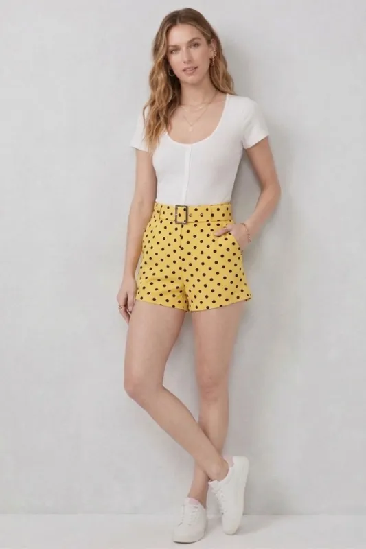 Polka Dot Belted Shorts - Elasticated Waist