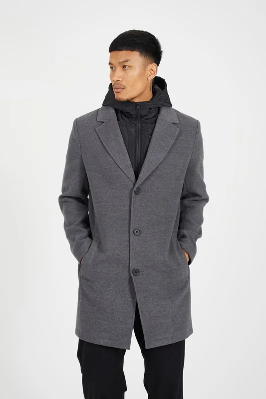 Single Breasted Double Layer Hooded Overcoat - Brave Soul