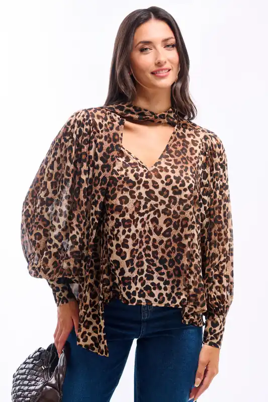 Leopard Pussybow Neck Blouse - Needs No Label