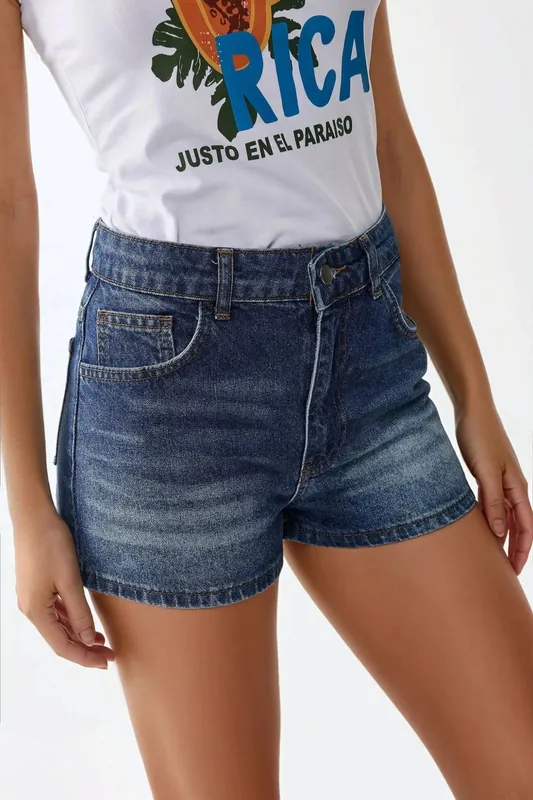 High Waist Destroyed Denim Shorts - Hiccup