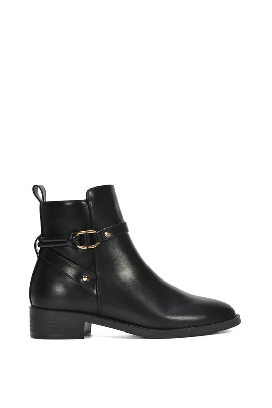 Mollie' Low Block Heel Ankle Boots With Strap Detail - XY London