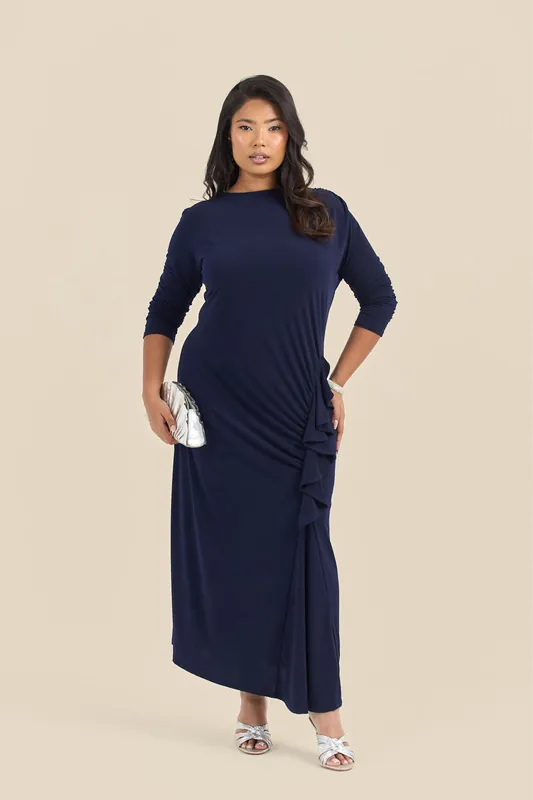 Plus Size Ruffle Side Midi Dress - FASHION-SZN