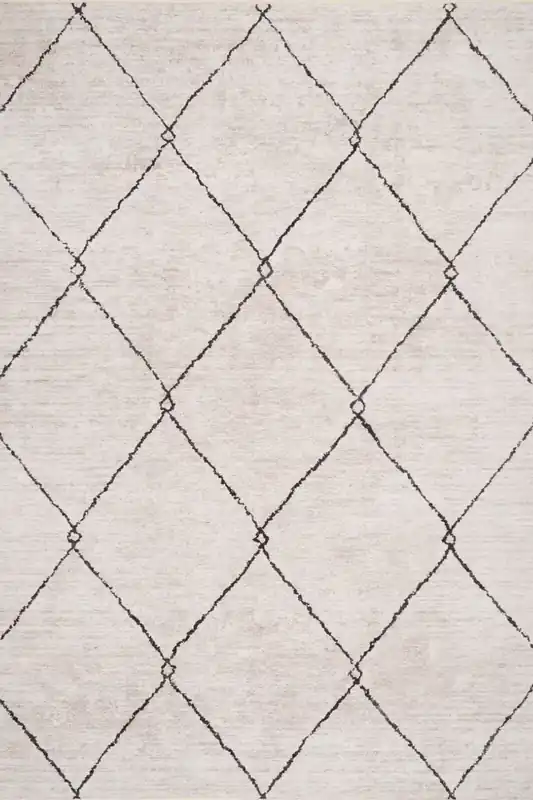 Beige Grey Trellis Modern Abstract Washable Living Room Area Rug - Kukoon