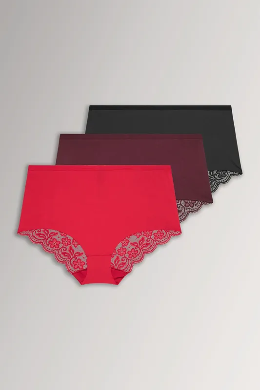 3 Pack Lace Back Briefs - Yours