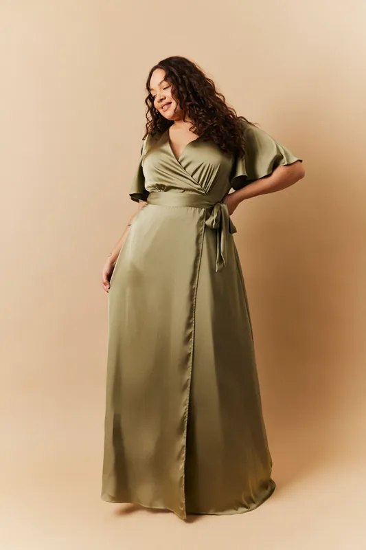 Satin Wrap Tie Angel Sleeve Maxi Dress - In The Style