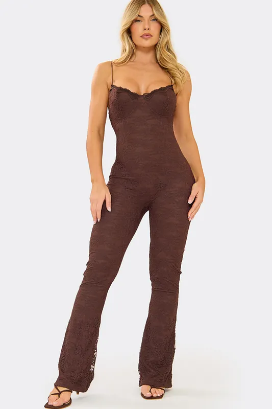 Strappy Sweetheart Neckline Lace Jumpsuit - EGO