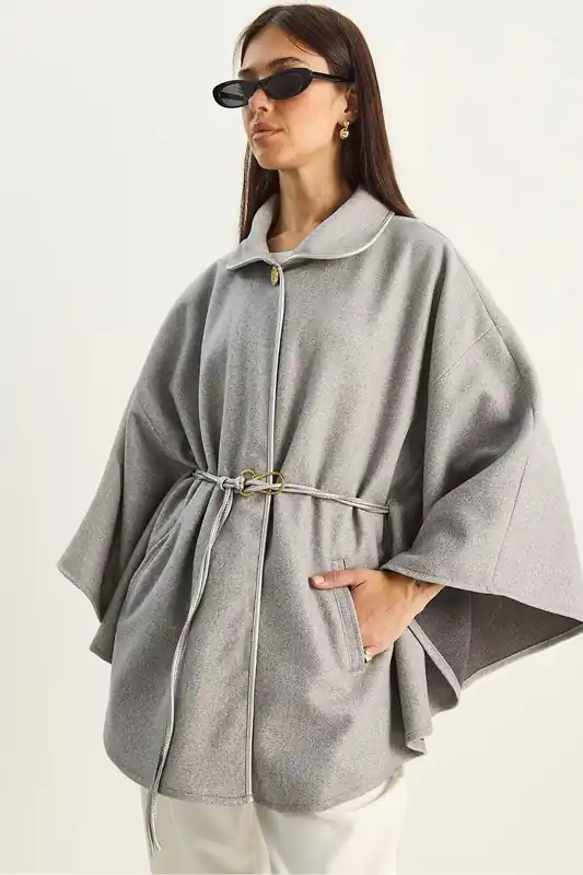 Oversized Textured Wool Blend Overcoat with Jacket Collar - Bianco Lucci