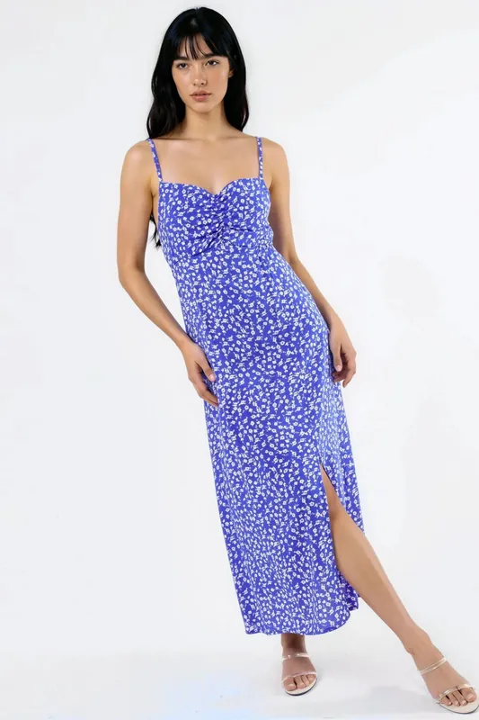 Floral Midi Slip Dress with Heart Collar - Busem