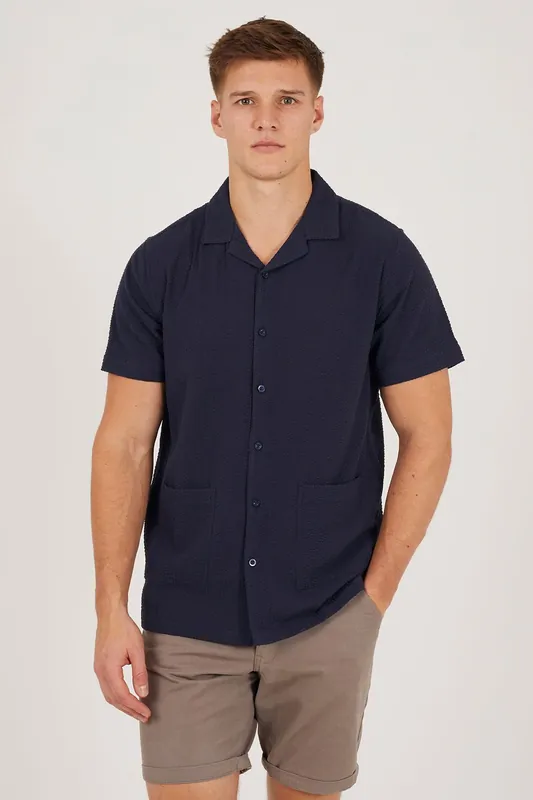 Revere Collar Patch Pocket Short Sleeve Shirt - Brave Soul