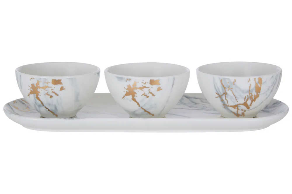 Marble Luxe 4 Piece Tapas Set, Gold Finish Detail - Orsina
