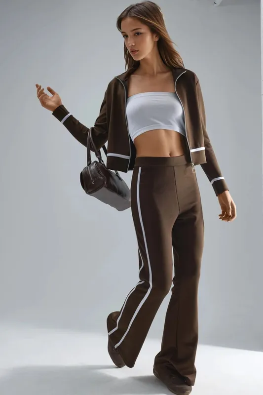 Modal Touch Zippered Sweatshirt & Flare Pants Two-Piece Set