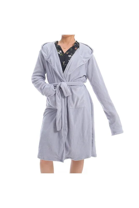 Solid Long Hooded Bath Robe - MODISHION