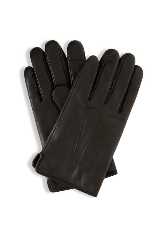 Black Real Leather Gloves - Barneys Originals
