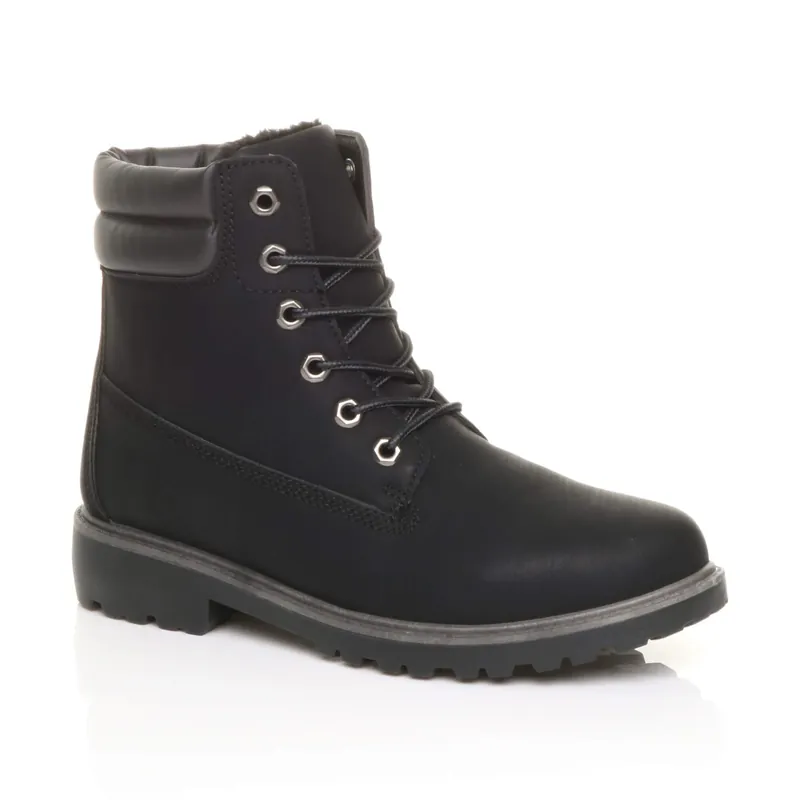 Low Heel Lace Up Biker Worker Boots - AJVANI
