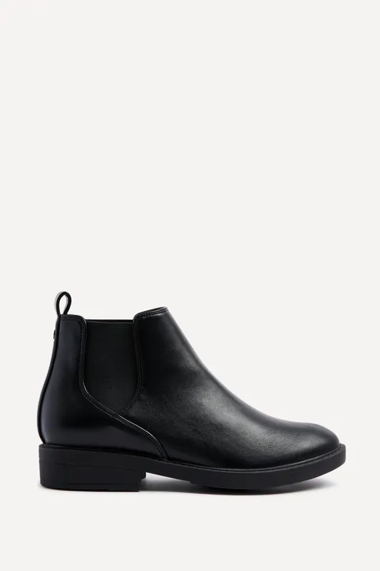 Karina Black Faux Leather Classic Chelsea Boot - Linzi