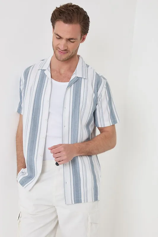 Stripe Knitted Short Sleeve Shirt - Threadbare