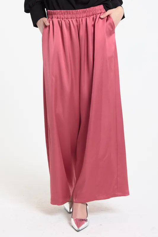 Pink Satin Wide Leg Trousers - Liquorish