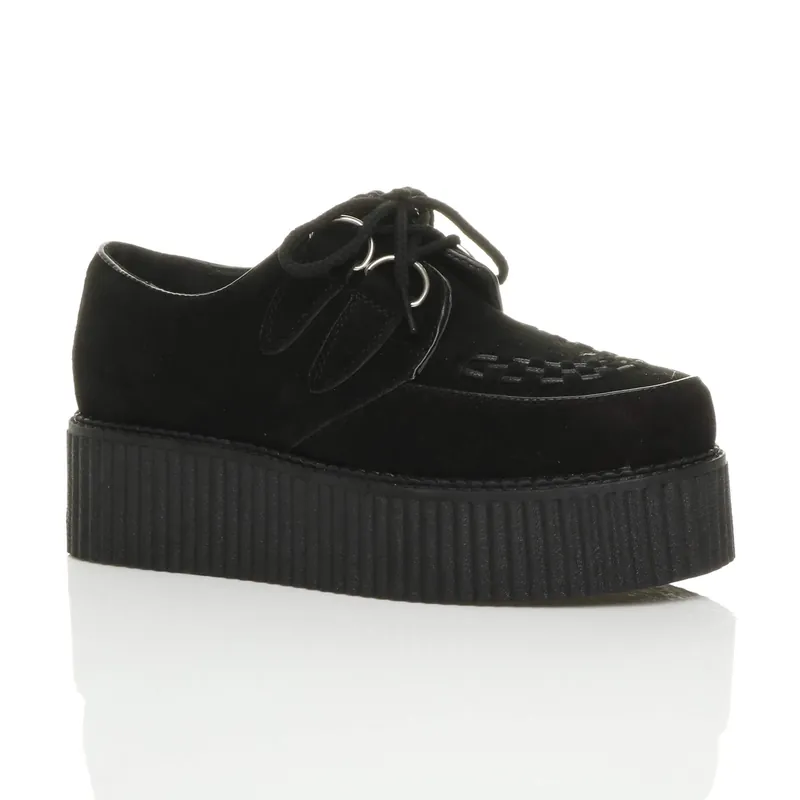 Double Platform Brothel Creepers Lace Up Shoes - AJVANI