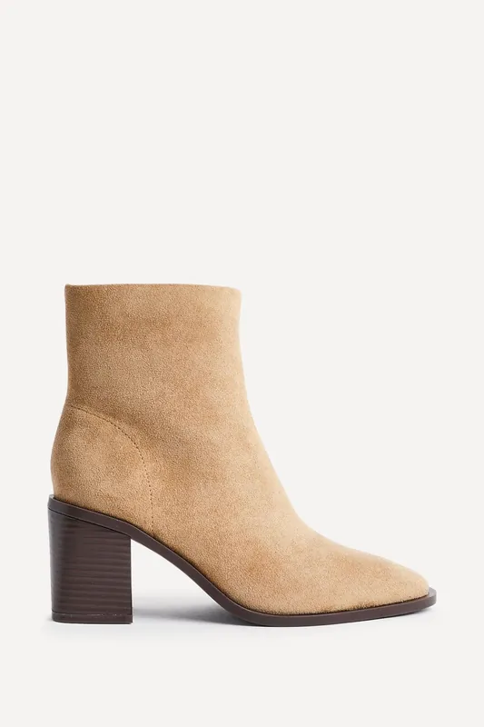 Orlando Beige Faux Suede Block Heeled Ankle Boot - Linzi