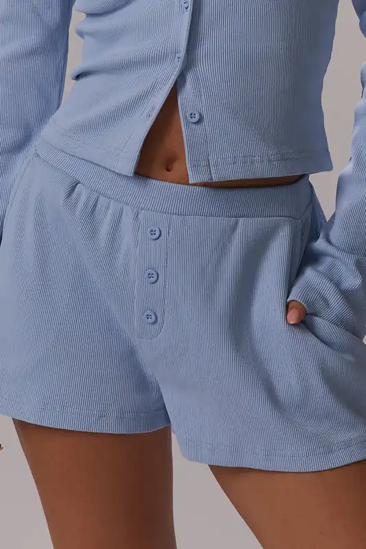Button Ribbed Low Rise Shorts - EGO