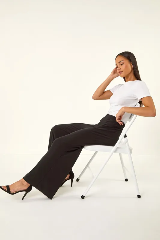 Petite Wide Leg Stretch Trouser - Roman