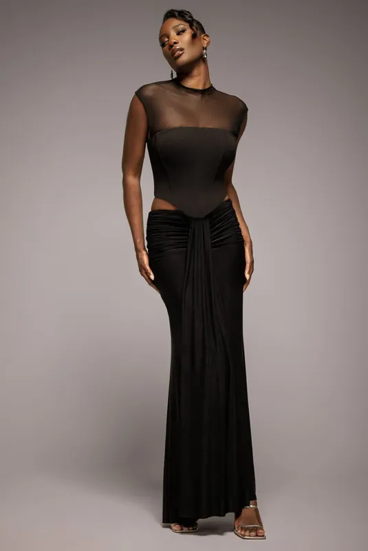 Gathered Front Dipped Waist Maxi Skirt - Goddiva