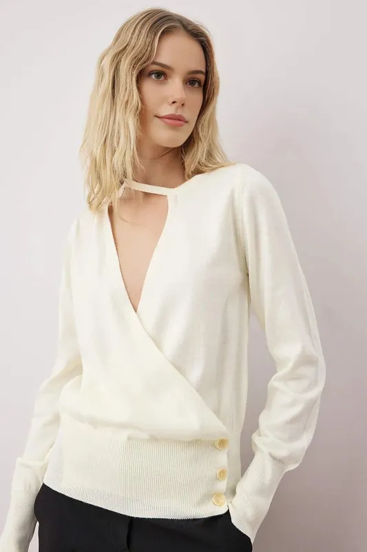 Wrap Front Cut-Out Detail Knitted Jumper