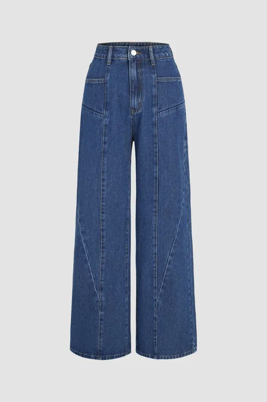 Wide Leg Jeans with Stitch Detail - Hiccup