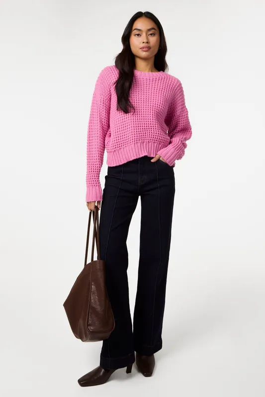 Pink Waffle Knit Crop Jumper - Pink Vanilla