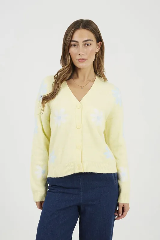 Soft Flower Jacquard Knitted Cardigan - Brave Soul