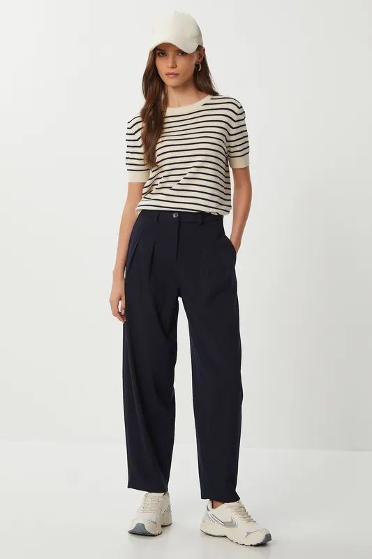 High Waist Pleated Tailored Trousers - Happiness Istanbul