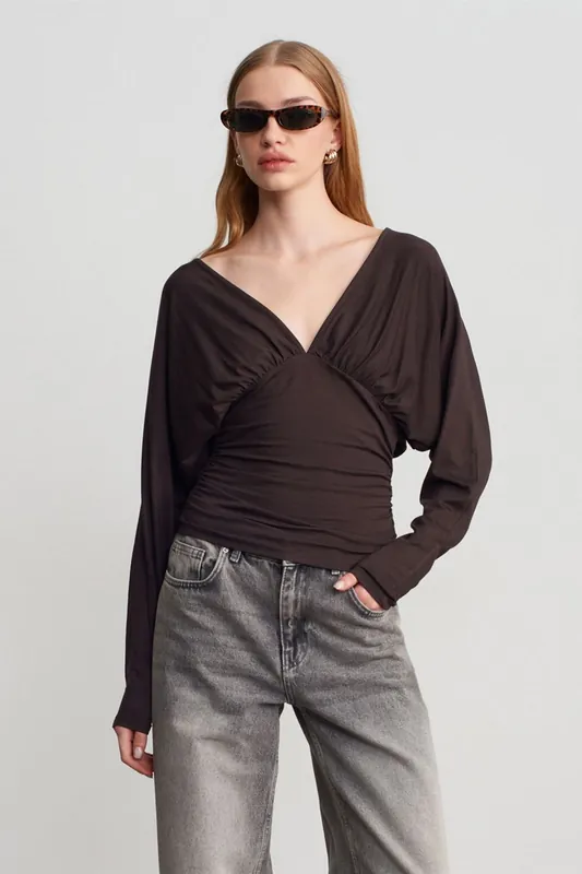Slim Fit V-Neck Wrap Blouse