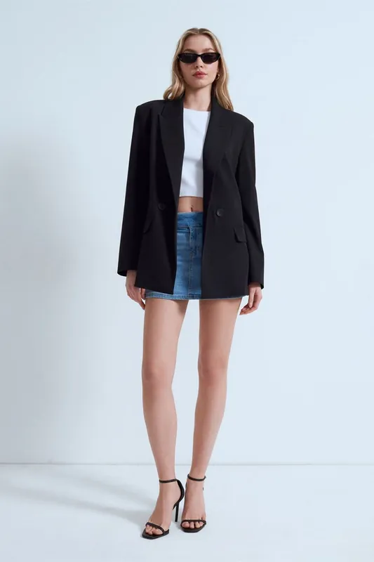Women's Long Crepe Blazer Jacket - Dilvin