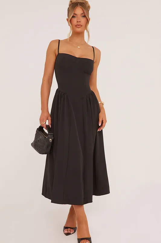 Skater Strappy Pleated Midaxi Dress - EGO