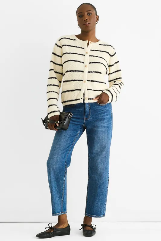 Cream Stripe Military Crop Knit Cardigan - Gini London