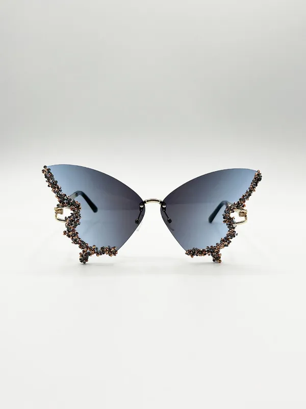 Butterfly Shaped Lens with Crystal Detail in Blue - SVNX
