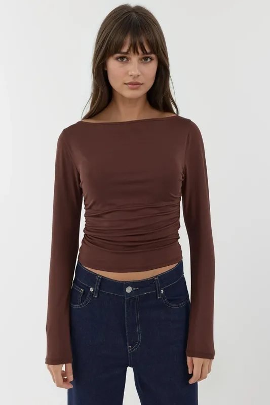 Boat Neck Long Sleeve Slim Fit Knit Top - Hiccup