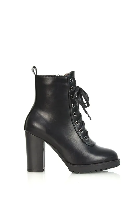 Ariel' Lace up High Block Heel Zip-up Biker Ankle Boots